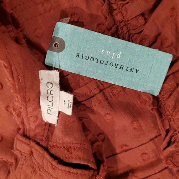 Anthroropologie BOHO Pilcro LongSleeve Mock-Neck Swing Orange Mini Midi Dress 2X - Picture 8 of 13